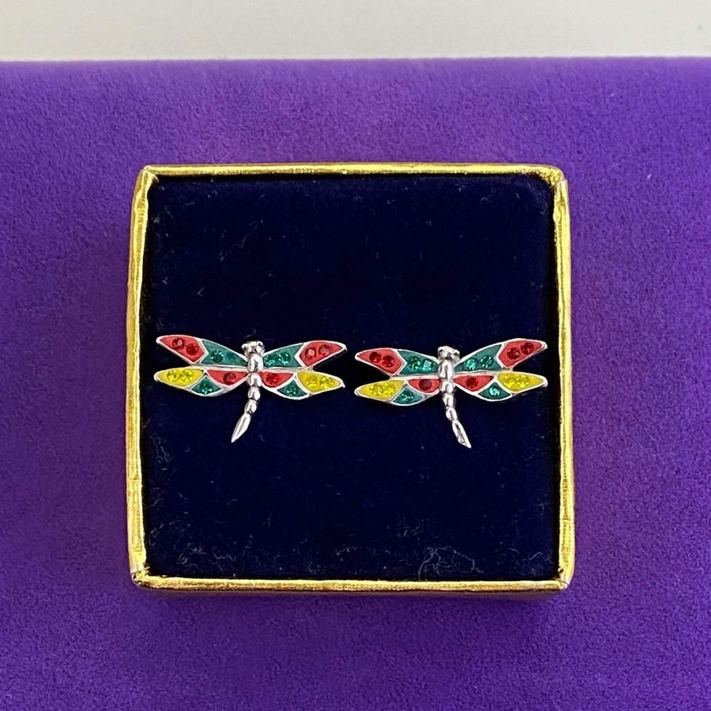 💛 Unique 925 Dragonfly Studs | Vibrant Multicolor Clay & Crystal | Playful Luxe